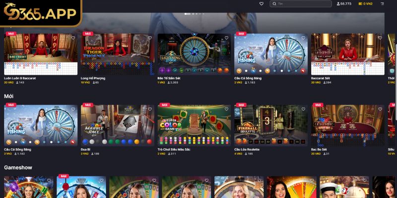 Kho game đa dạng tại sảnh EVO GD365 cho cược thủ